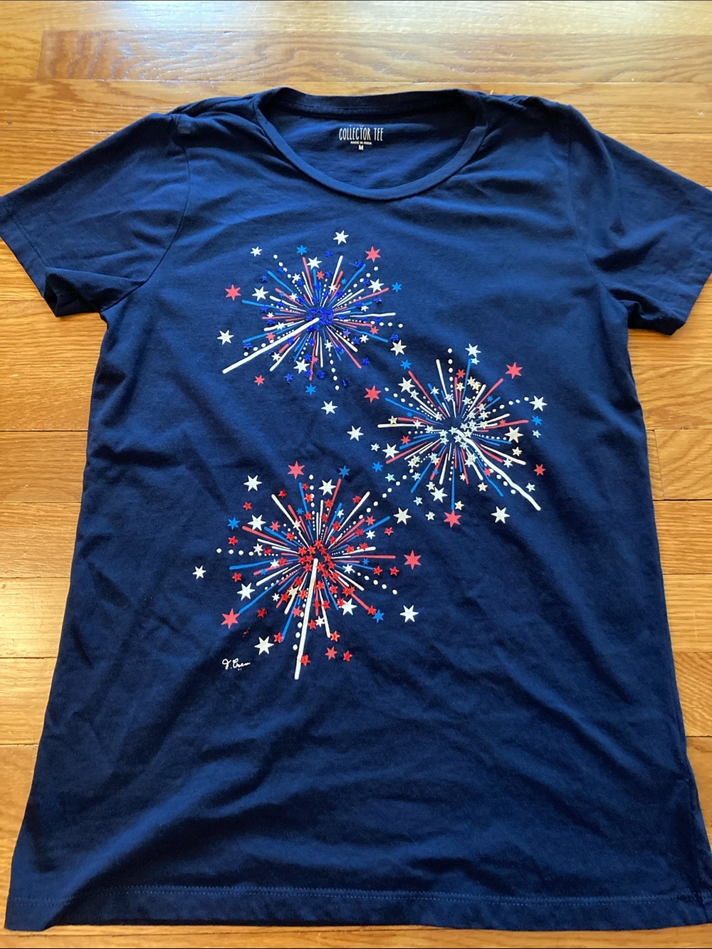 J. Crew Navy Short-Sleeve Tee with Red, White & Blue Firework Print